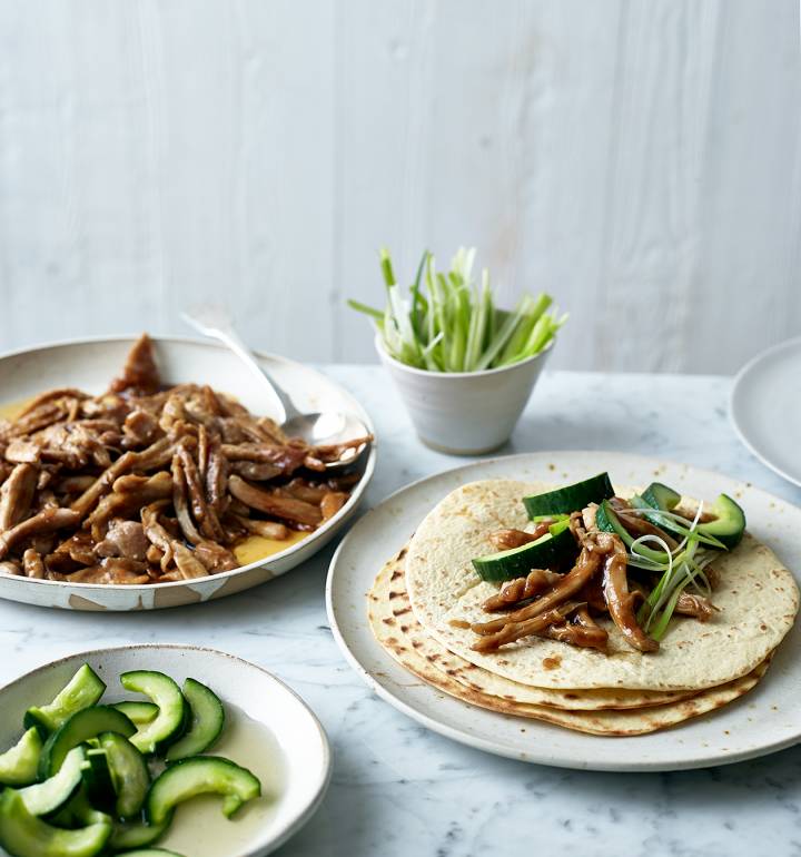 Hoisin chicken wraps with quick pickled cucumber