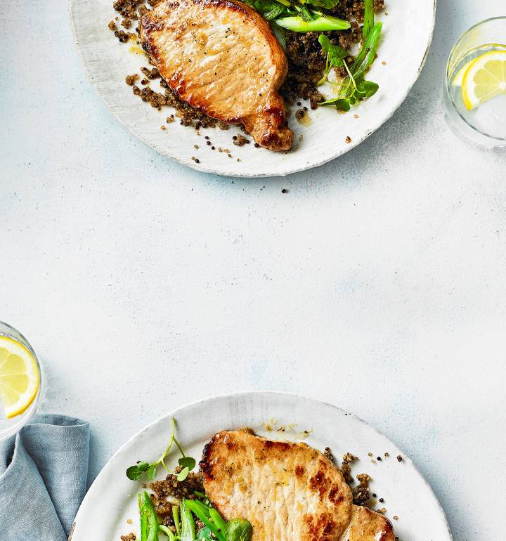 Honey and lemon pork with grains