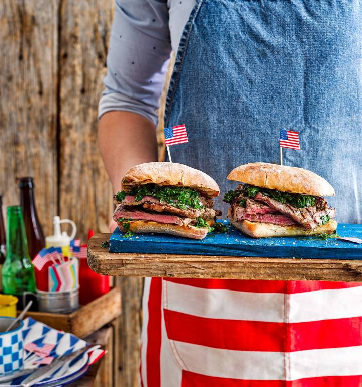 Fire-grilled steak sandwich with chimichurri
