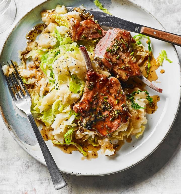 Cider lamb chops with celeriac mash