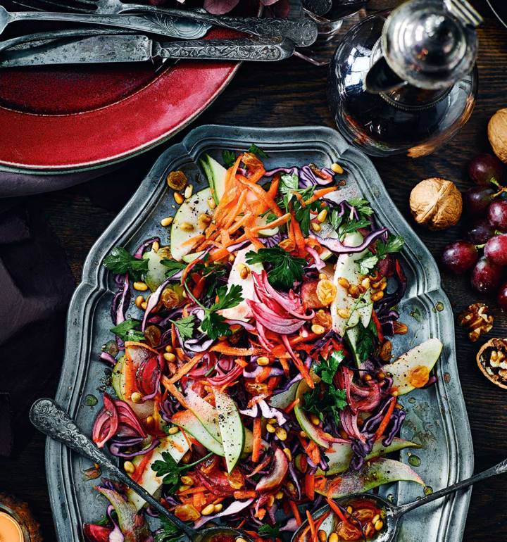 Pear and red cabbage sweet and sour slaw