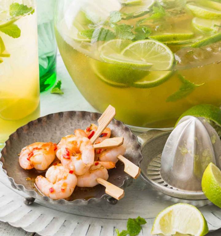 Chilli and lime prawn mini skewers