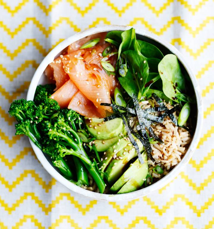 Smoked salmon sushi salad bowl