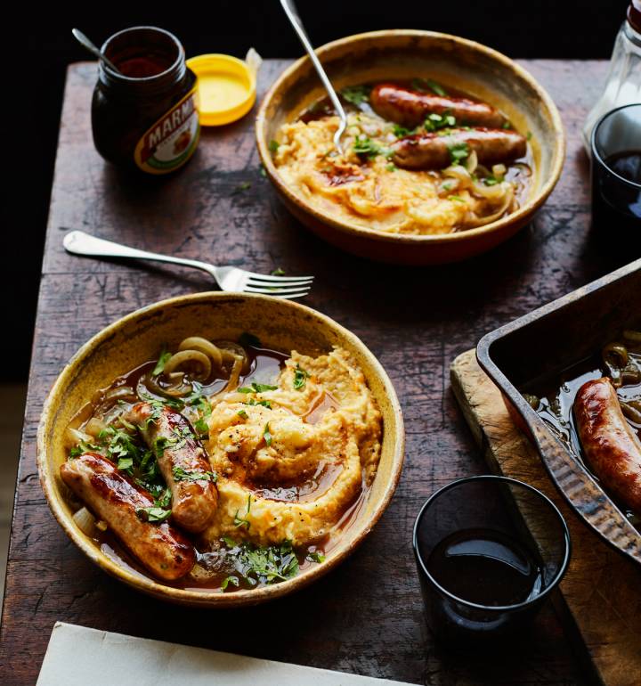 Sausages with Marmite mash