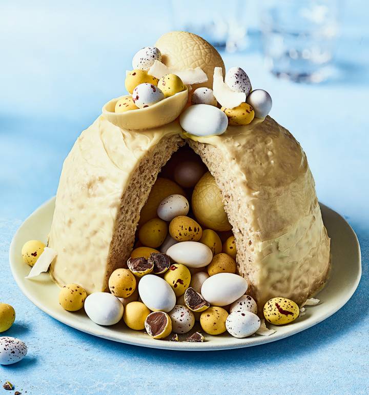 White chocolate piñata cake