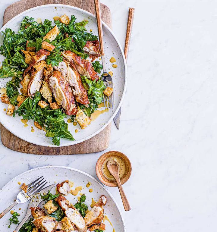 Prosciutto chicken with kale Caesar