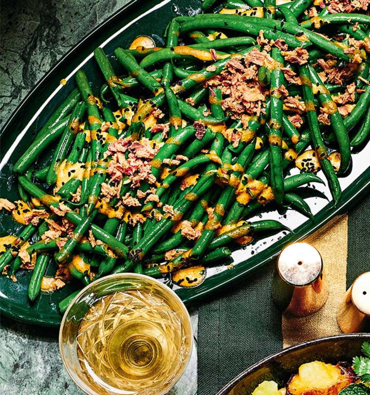 Green beans with coconut curry dressing