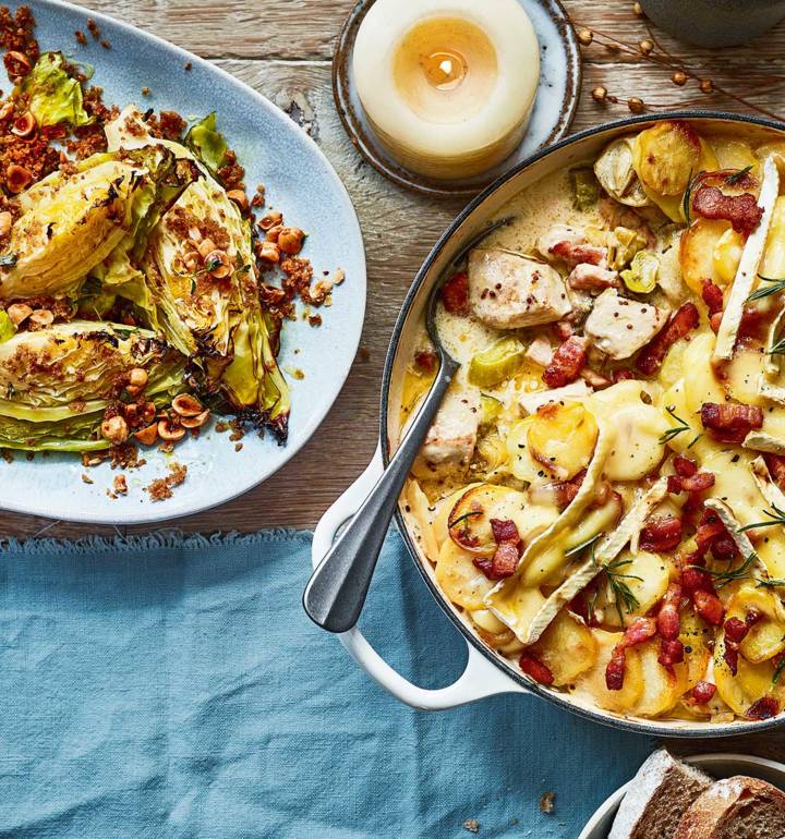 Chicken tartiflette pie