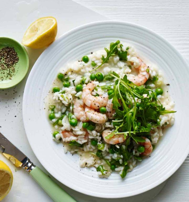 Oven-baked prawn, pea and rocket risotto | Sainsbury`s Magazine