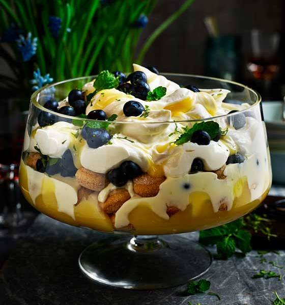 Blueberry, lemon and mint trifle