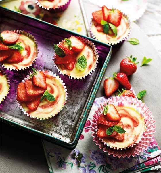 Mini strawberry shortcake cheesecakes