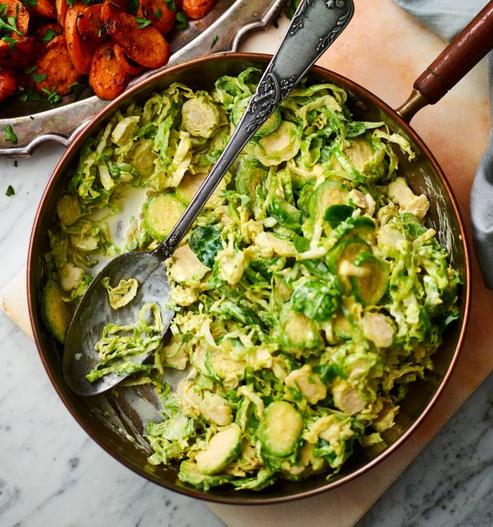 Creamy shredded Brussels sprouts