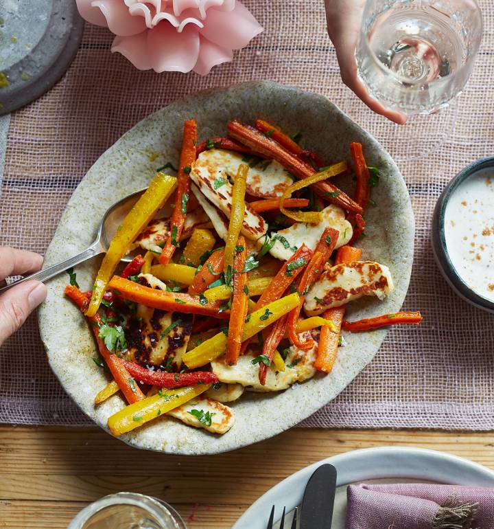 Roasted carrot salad with halloumi