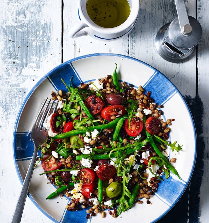 Crispy chorizo and mixed grain bowl