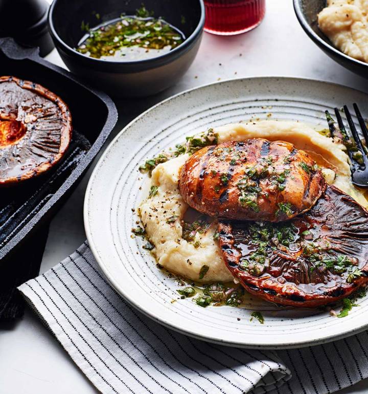 Chipotle mushrooms with chimichurri parsnip and butter bean mash