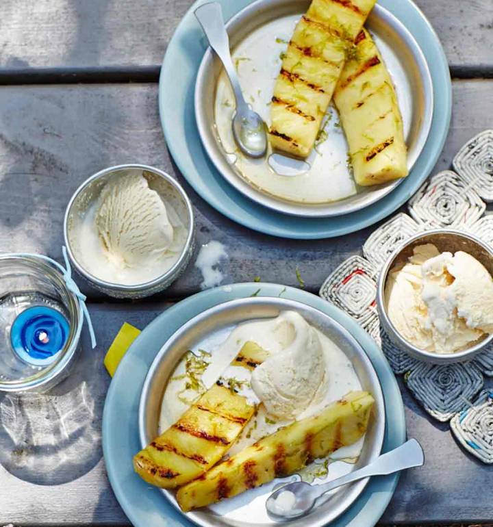 Barbecued pineapple with lime syrup