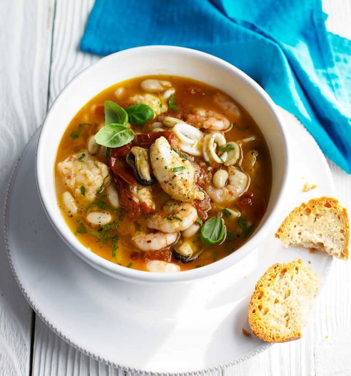 Seafood stew with garlic sourdough