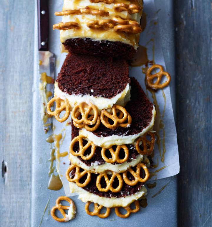 Salted caramel pretzel pound cake