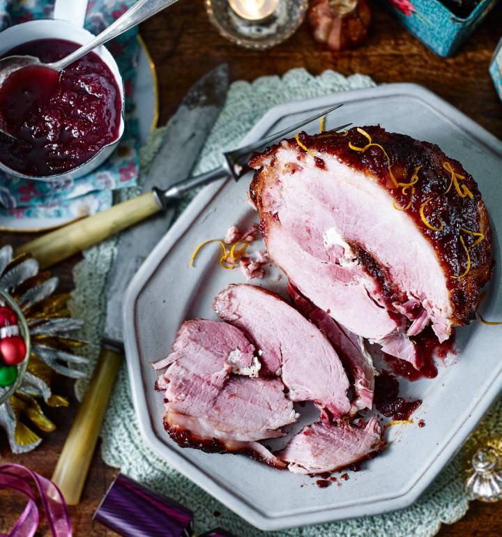 Cranberry and orange glazed ham