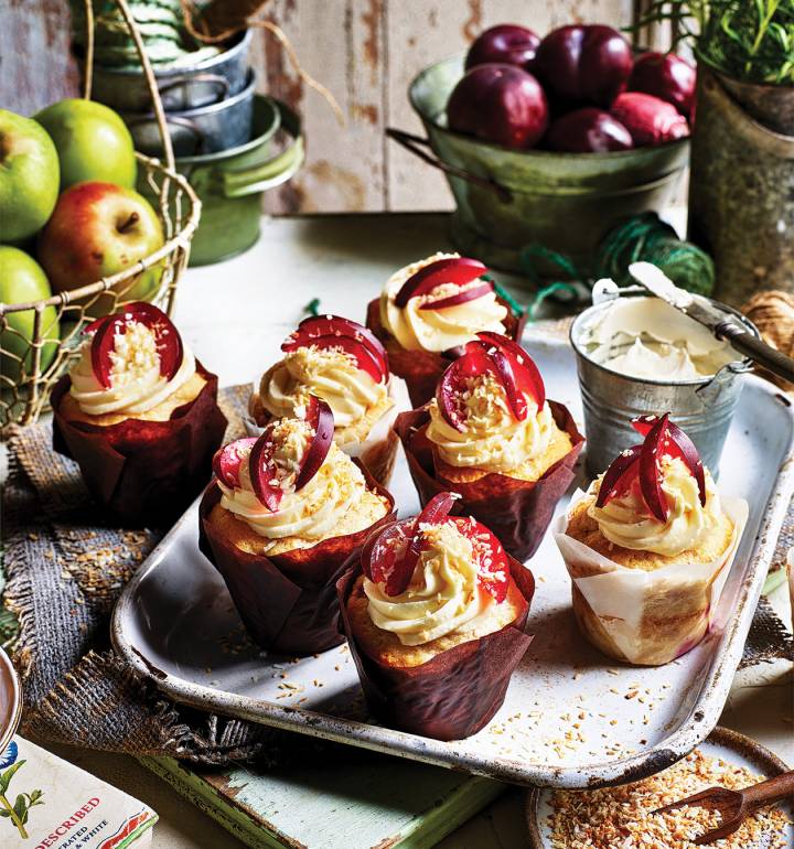 Plum and coconut muffins