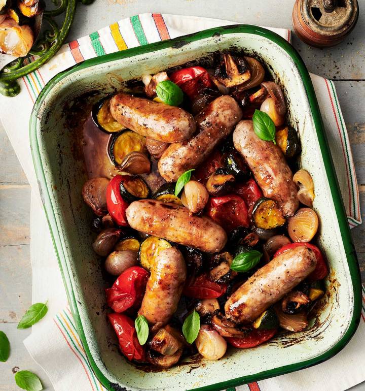 Sausage tray-roast with balsamic glaze from Taste the Difference
