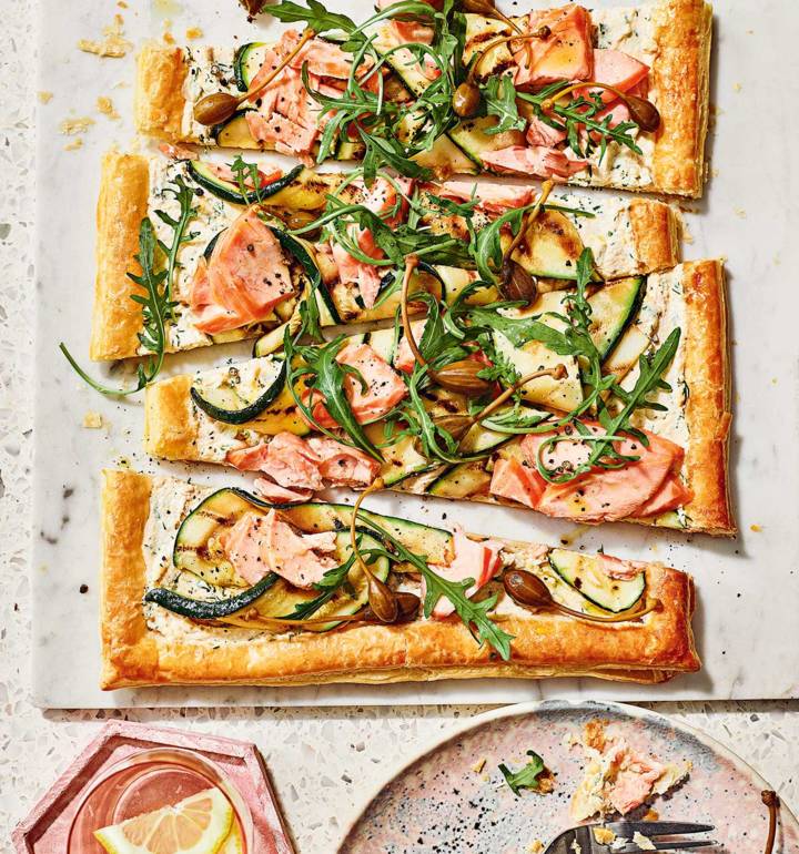 Salmon traybake tart