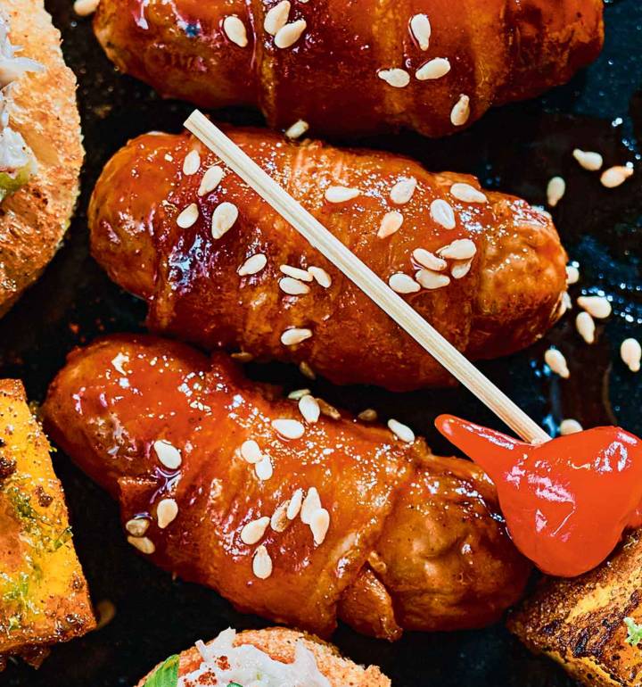 Sticky gochujang pigs in blankets