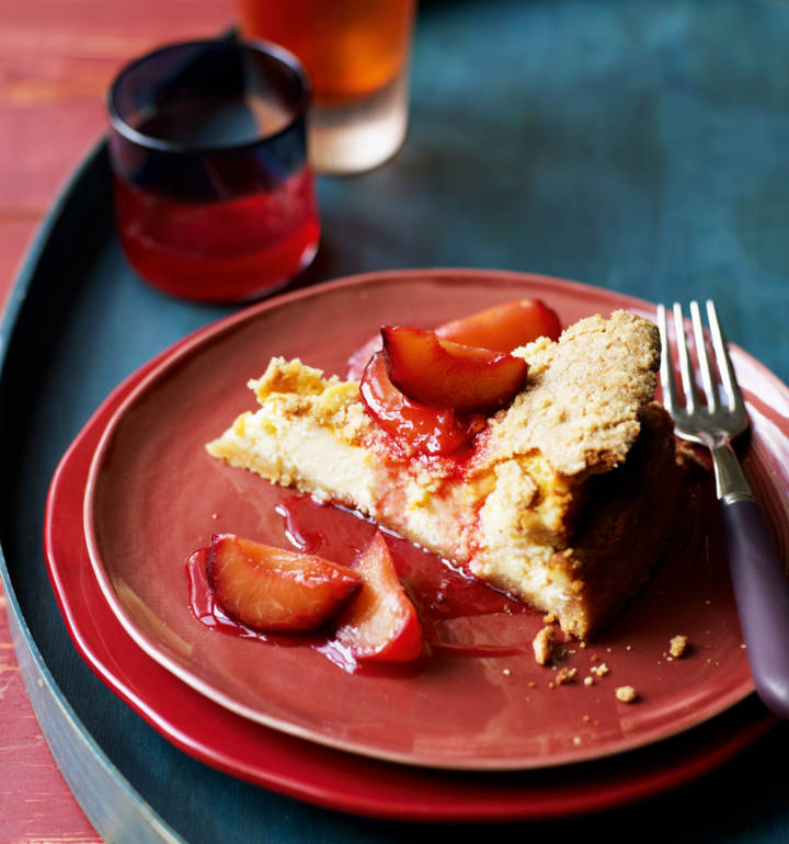 Plum and orange crumble cheesecake
