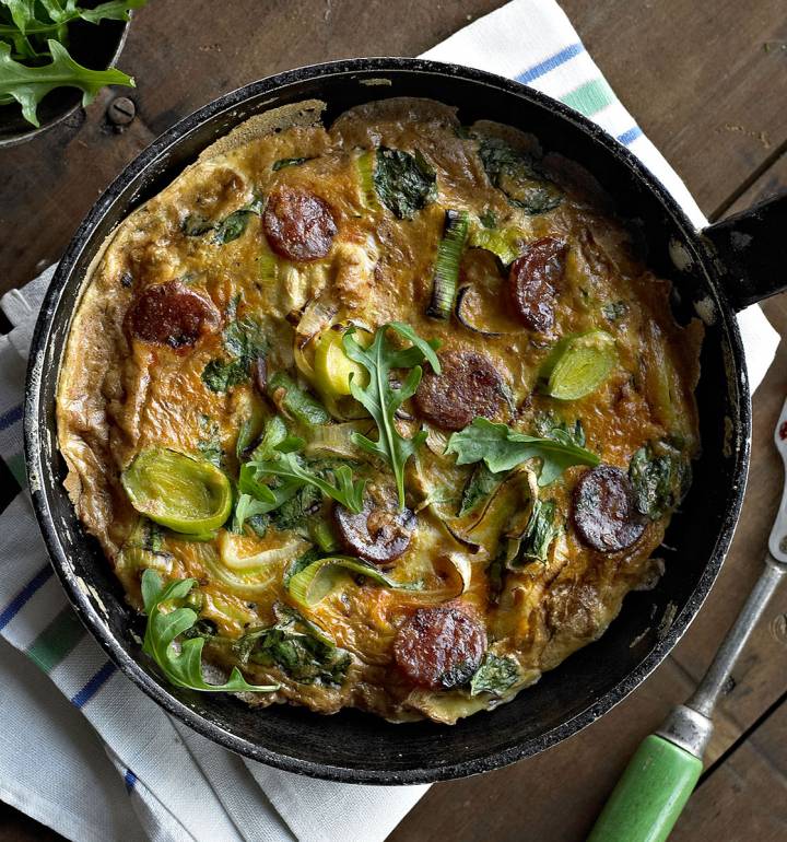 Leek and chorizo frittata