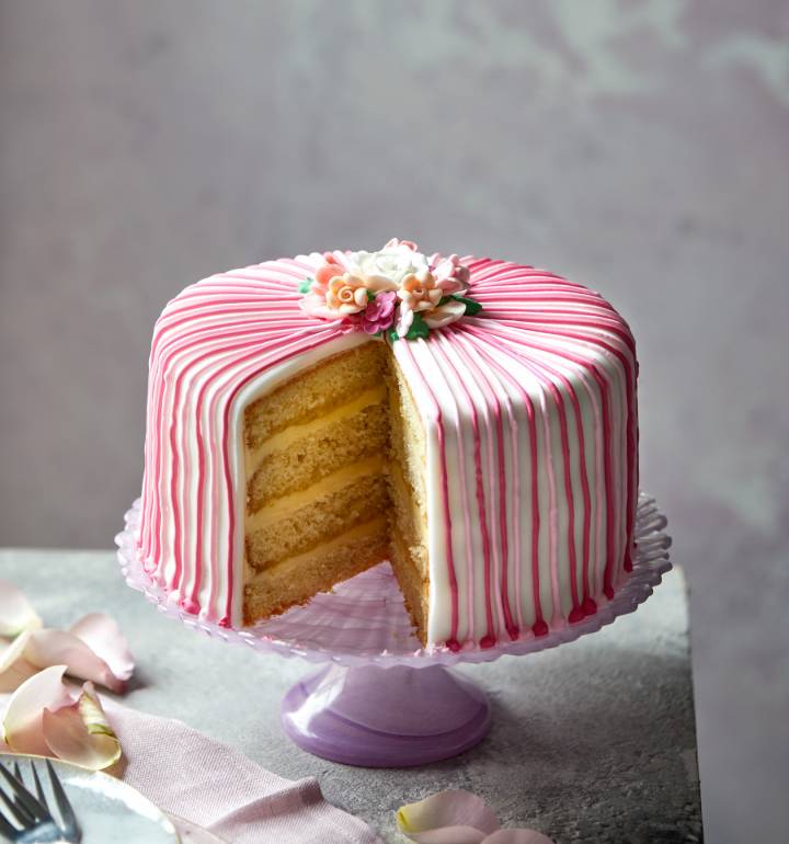 Stripy rose celebration cake