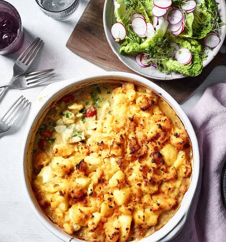 Curried fish pie with spiced potato topping