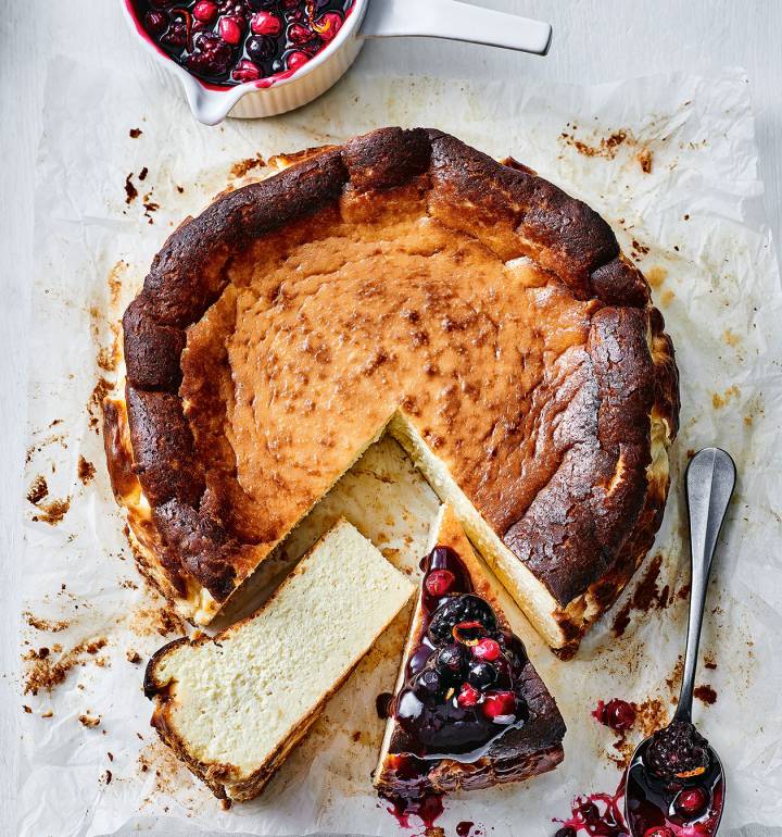Burnt Basque cheesecake with sangria compote