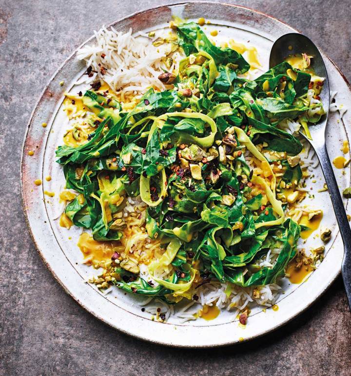 Coconut-braised spring greens