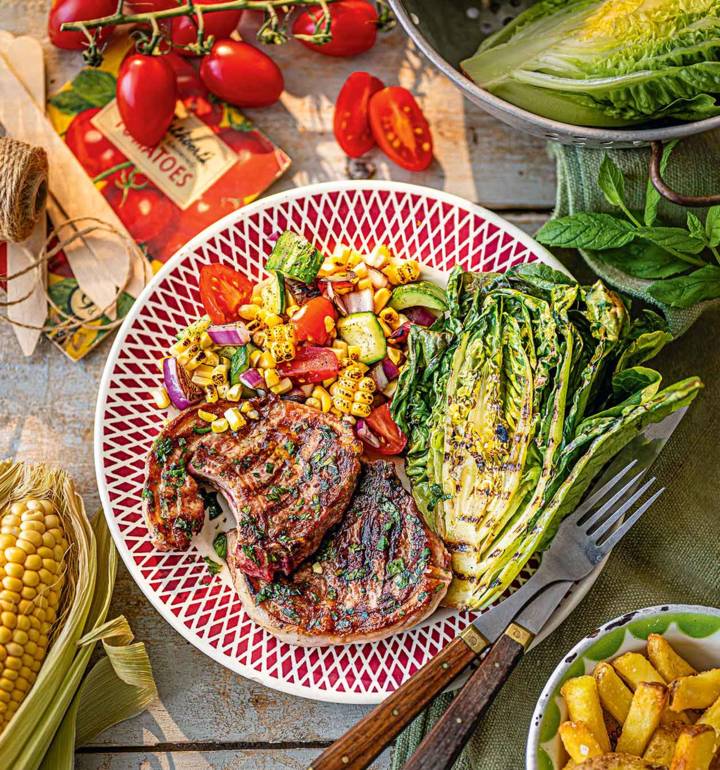 Lamb with charred sweetcorn salsa and fresh mint sauce