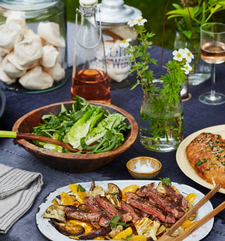 Spiced steak with aubergine and orange
