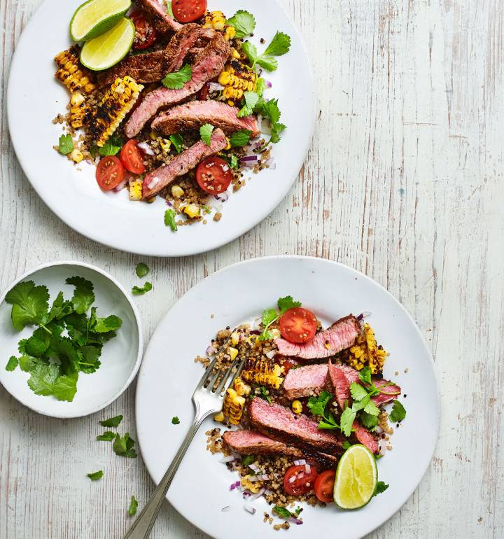 Steak with Cajun grilled corn salad