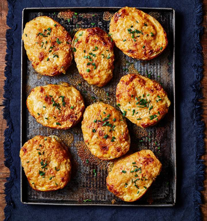 Welsh rarebit-loaded potato skins