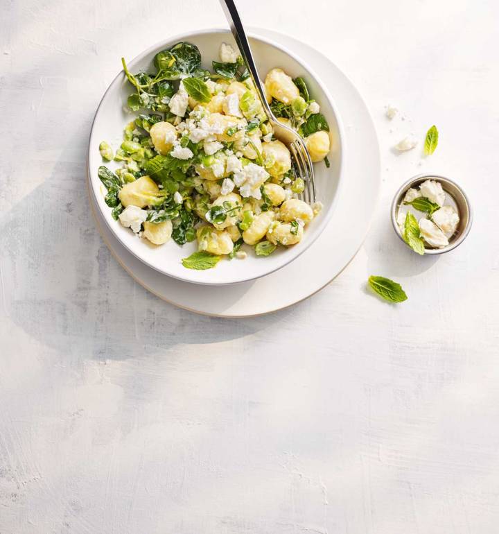 Smashed broad bean gnocchi