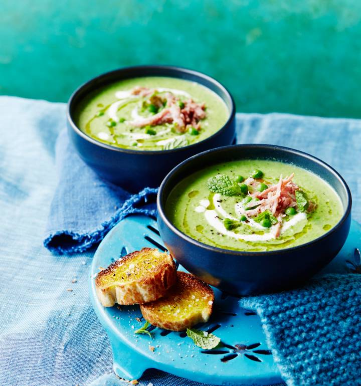 Pea and mint soup with ham hock | Sainsbury`s Magazine