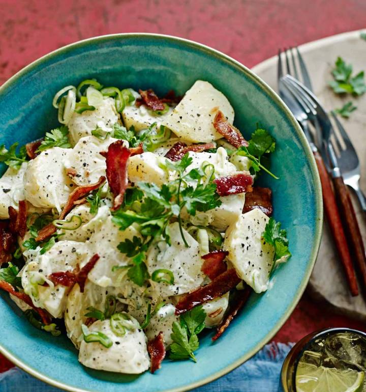 Warm new potato salad with crunchy bacon