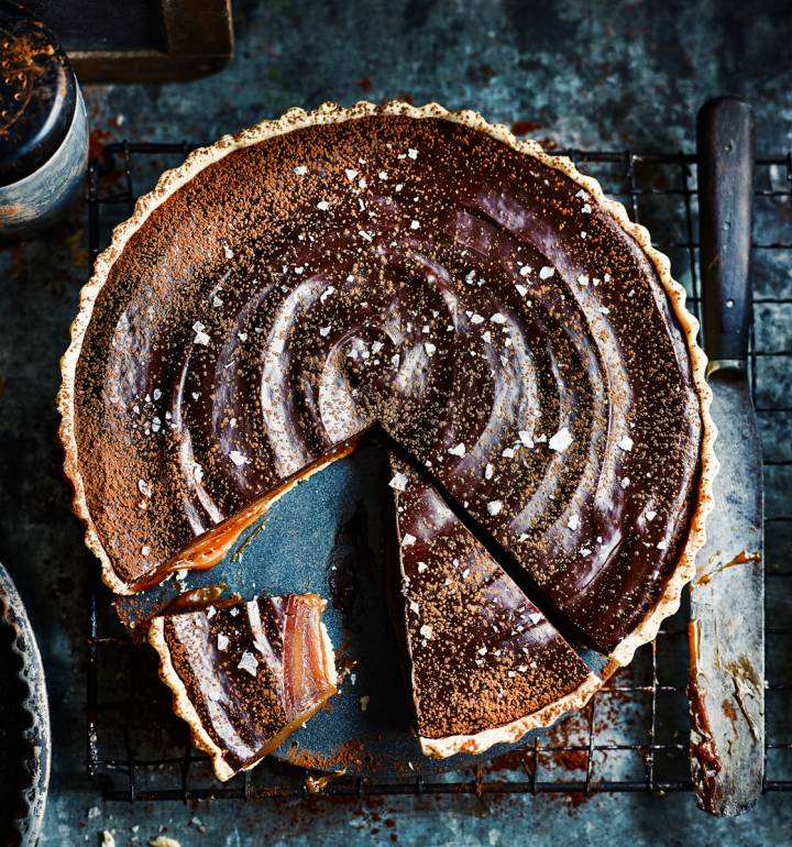 Miso butterscotch chocolate tart