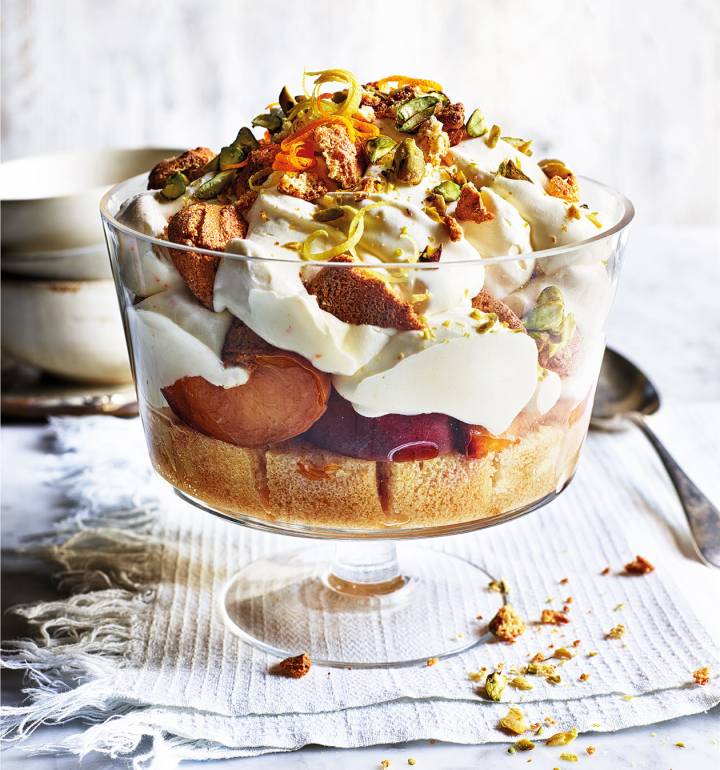 Marsala soaked peach and ricotta trifle