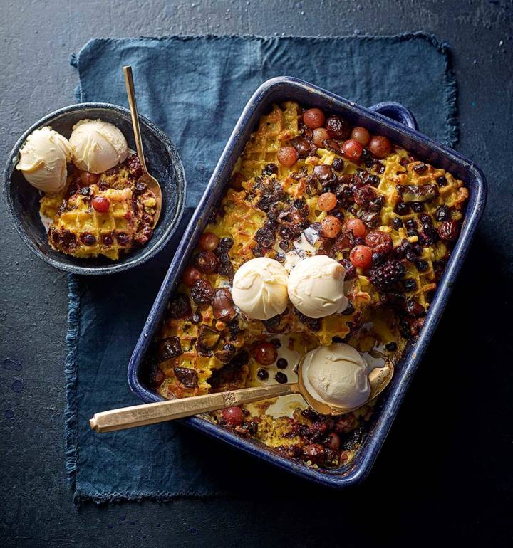 Black Forest waffle pudding