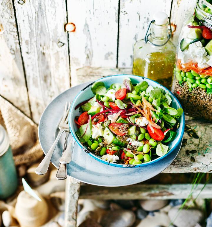 Layered rainbow salad with quinoa and feta | Sainsbury`s Magazine