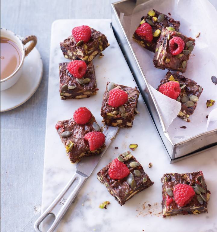 Chocolate, avocado and raspberry tiffin