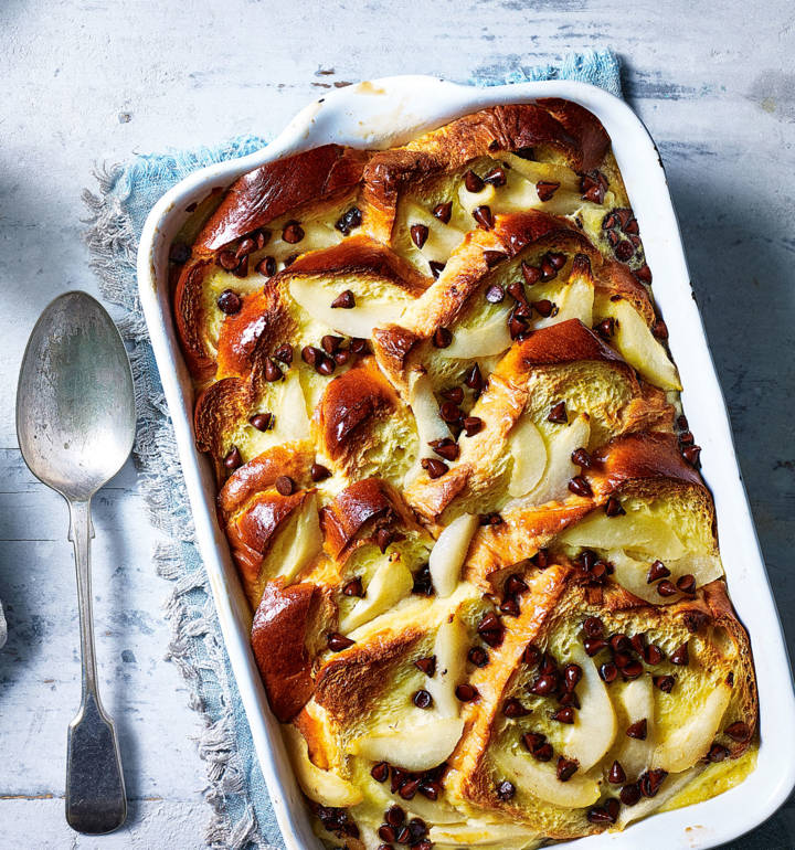 Pear And Chocolate Brioche Pudding Recipe Sainsbury S Magazine