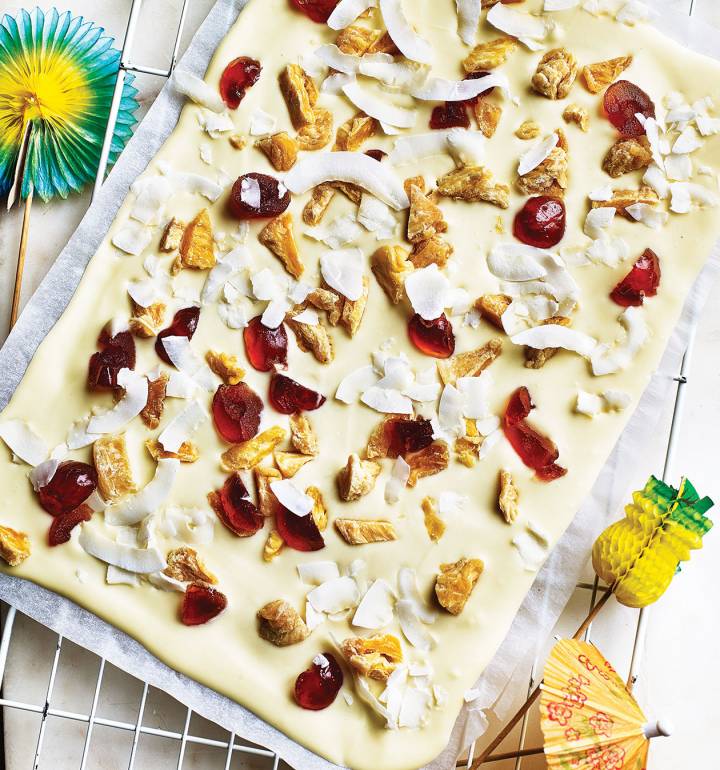 Pina colada white chocolate bark