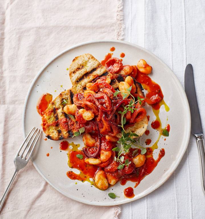 Chorizo beans on sourdough