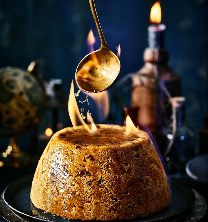 Golden glow Christmas pudding