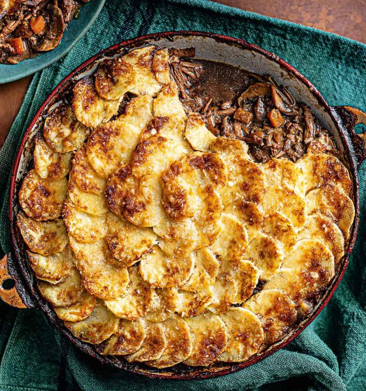 Beef and mushroom pie with creamy parsnip crust